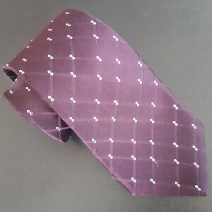 DKNY Eggplant & White Diamond Patterned Silk Tie